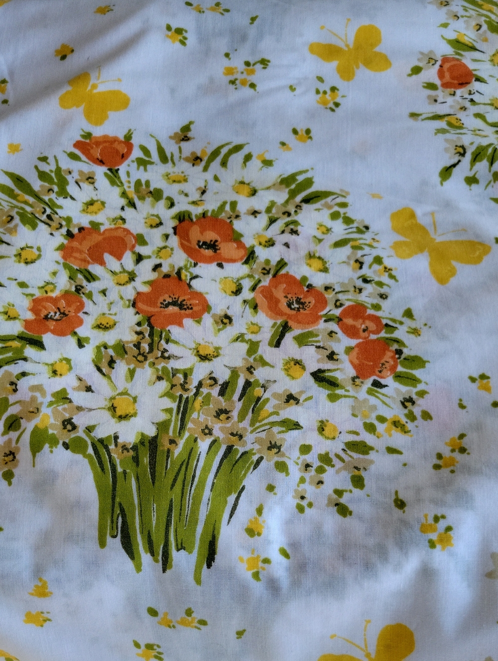 Muslin Floral 70s Flat Sheet in Yellow & Orange Morgan Jones